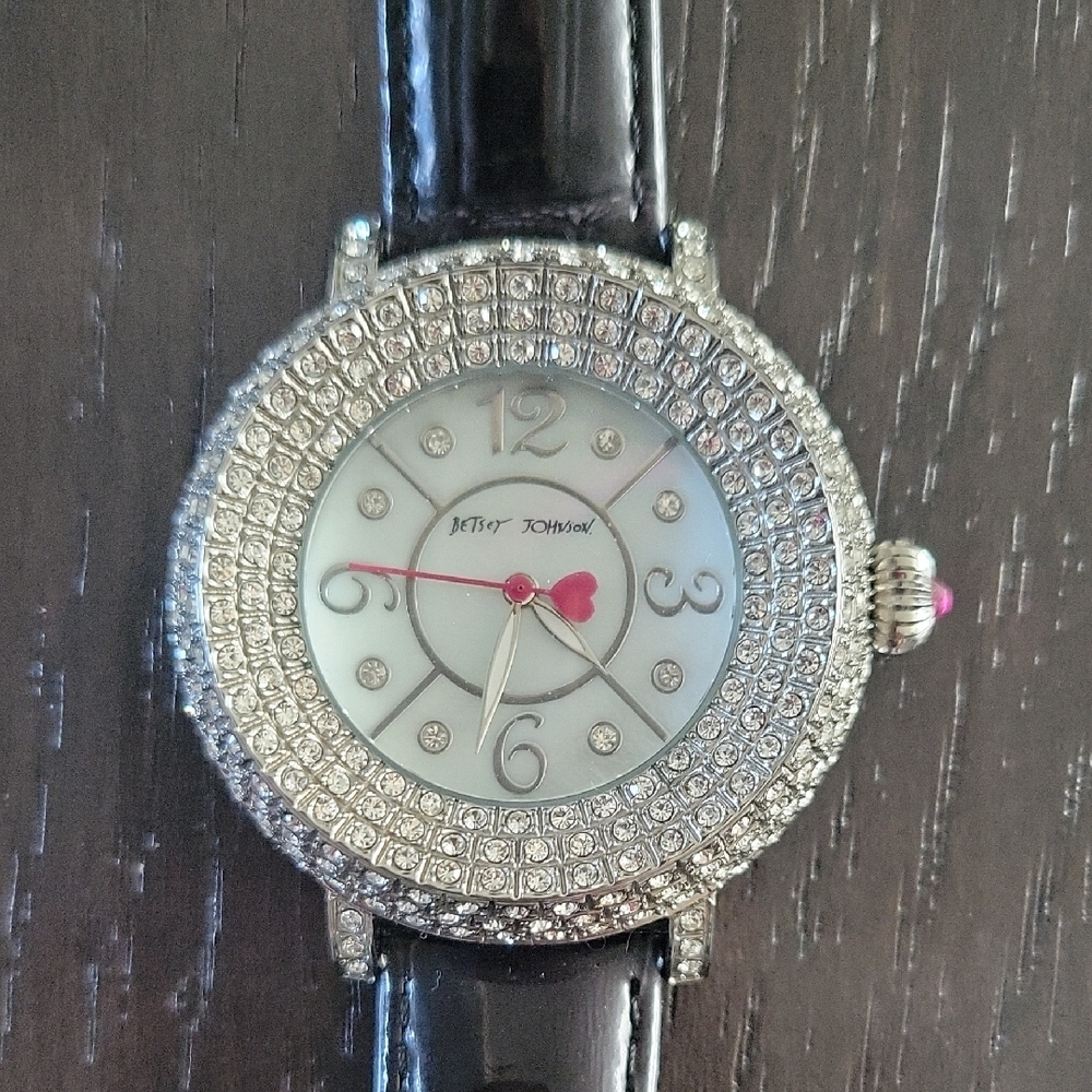 Betsey Johnson Silver and Black Watch with Pink Accents